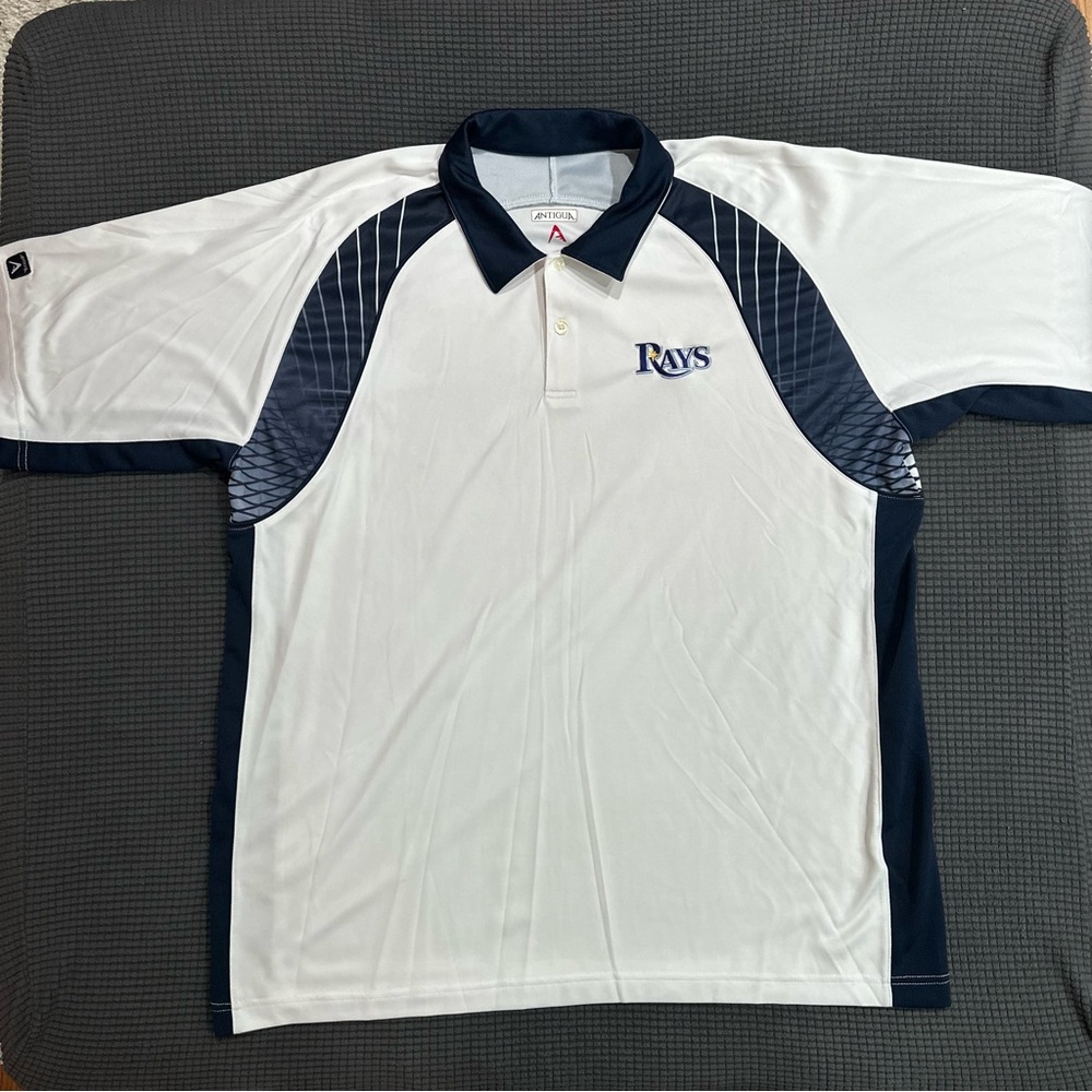 Antigua Tampa Bay Rays White Blue Polo Shirt XL MLB Team Logo